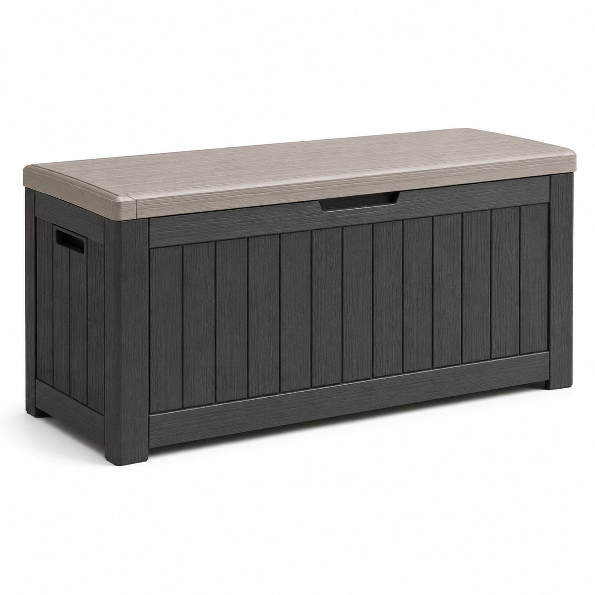 Garten-Aufbewahrungsbox 130×60×68 cm aus Kunststoff in Anthrazit/Grau mit Holzoptik