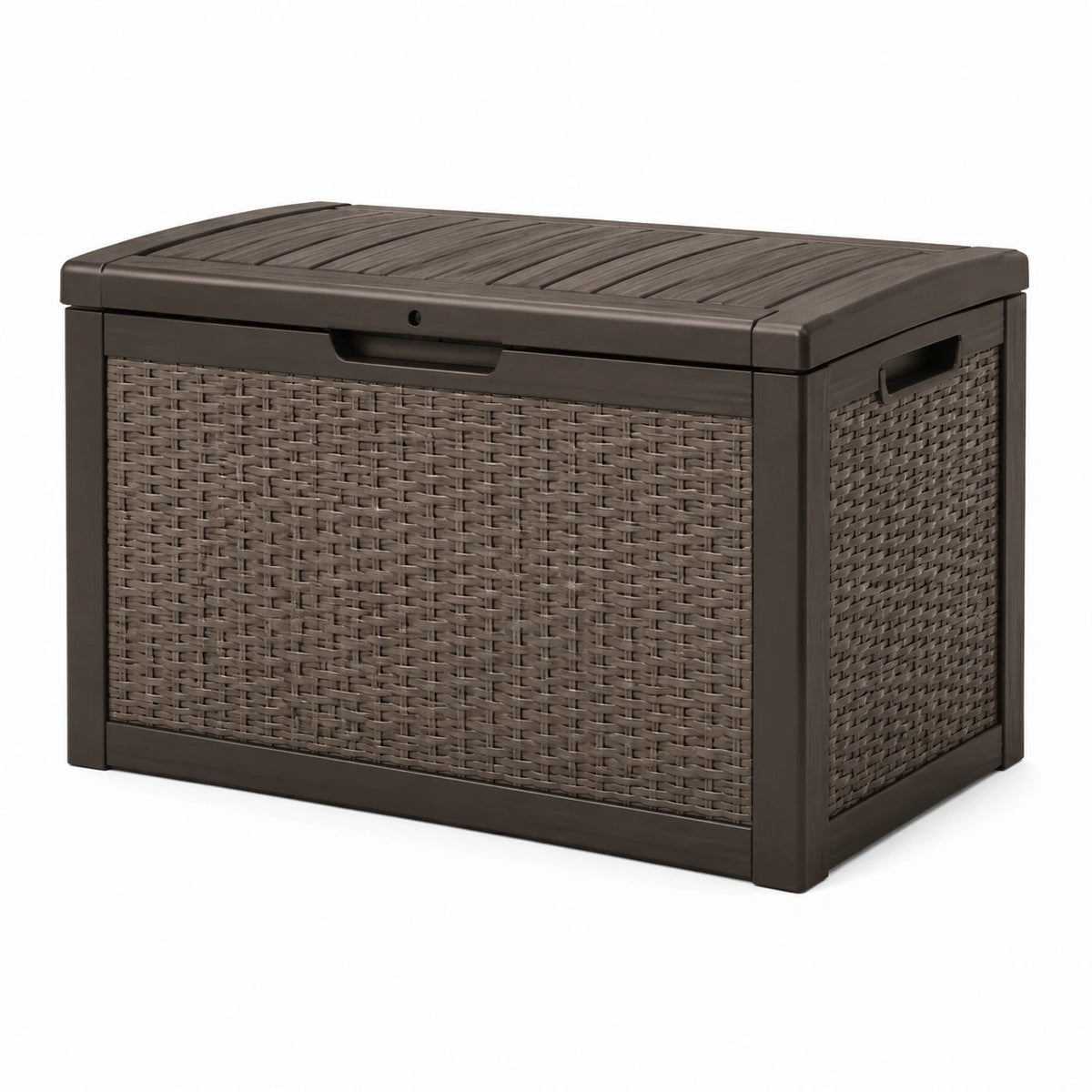 Garten-Aufbewahrungsbox 120×60×63 cm Kunststoff Dunkelbraun mit Deckel in Rattanoptik