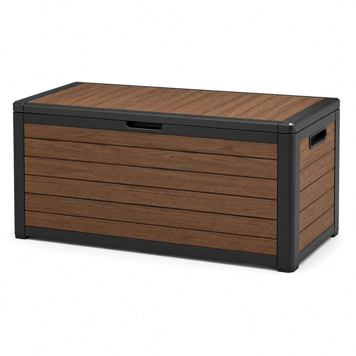 Garten-Aufbewahrungsbox 120×60×65 cm Holzoptik Braun Schwarz mit Aluminiumrahmen wetterfest