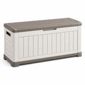Garten-Aufbewahrungsbox 116×55×64 cm Kunststoff Weiß/Taupe mit Sitzdeckel