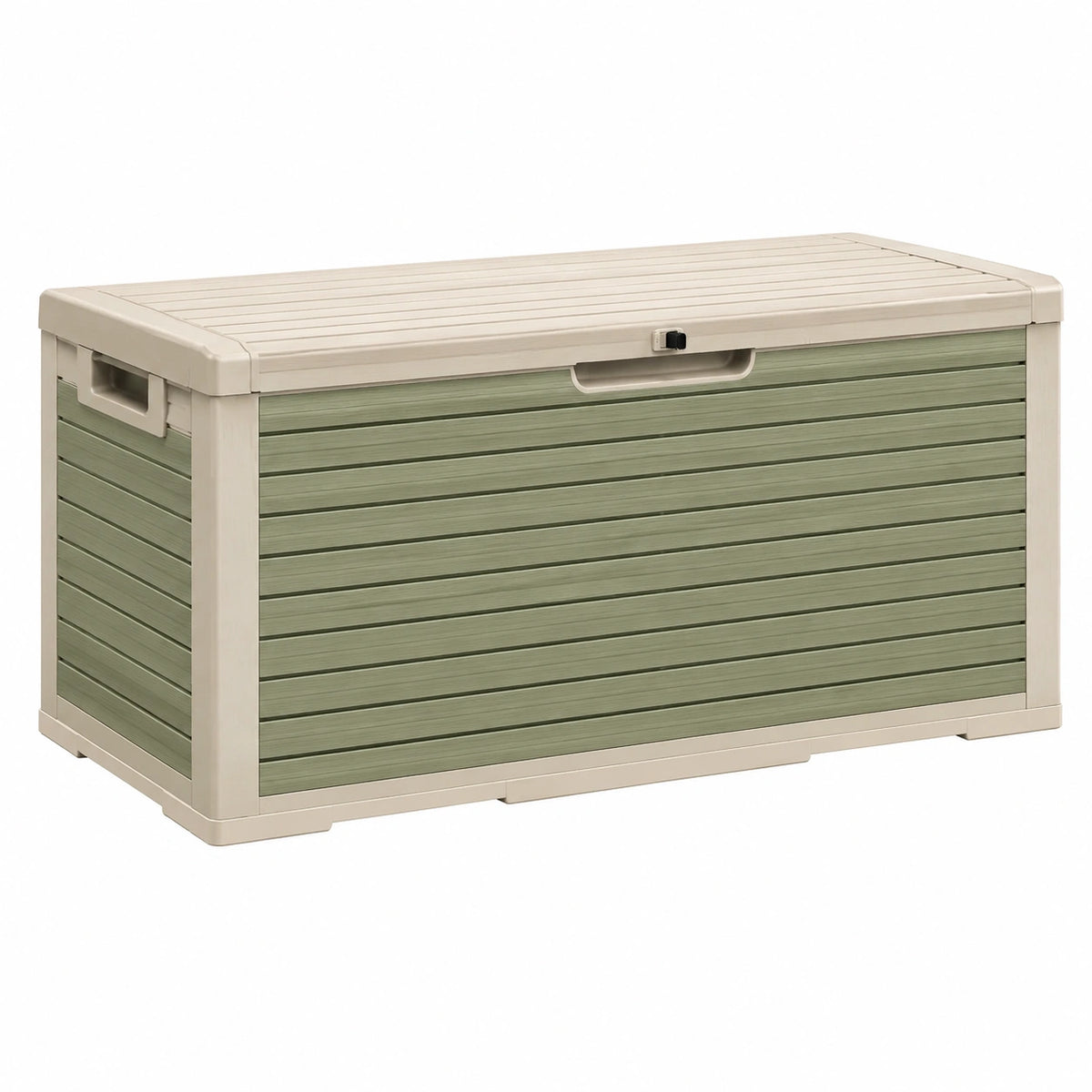 Kunststoff Garten-Aufbewahrungsbox 120×55×60 cm Grün/Beige mit verschließbarem Deckel