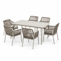 Garten-Essgruppe 160 × 90 cm aus Metall in Beige/Taupe mit 6 Kordelstühlen