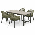 Garten-Essgruppe 5-teilig 160×90×75 cm Metall Kunststoffkordel Olivgrün Grau - für Terrasse und Garten