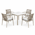 5-teiliges Gartenessgruppen Set 90×90×75 cm Beige mit geflochtenen Armlehnstühlen und Tisch in Marmoroptik