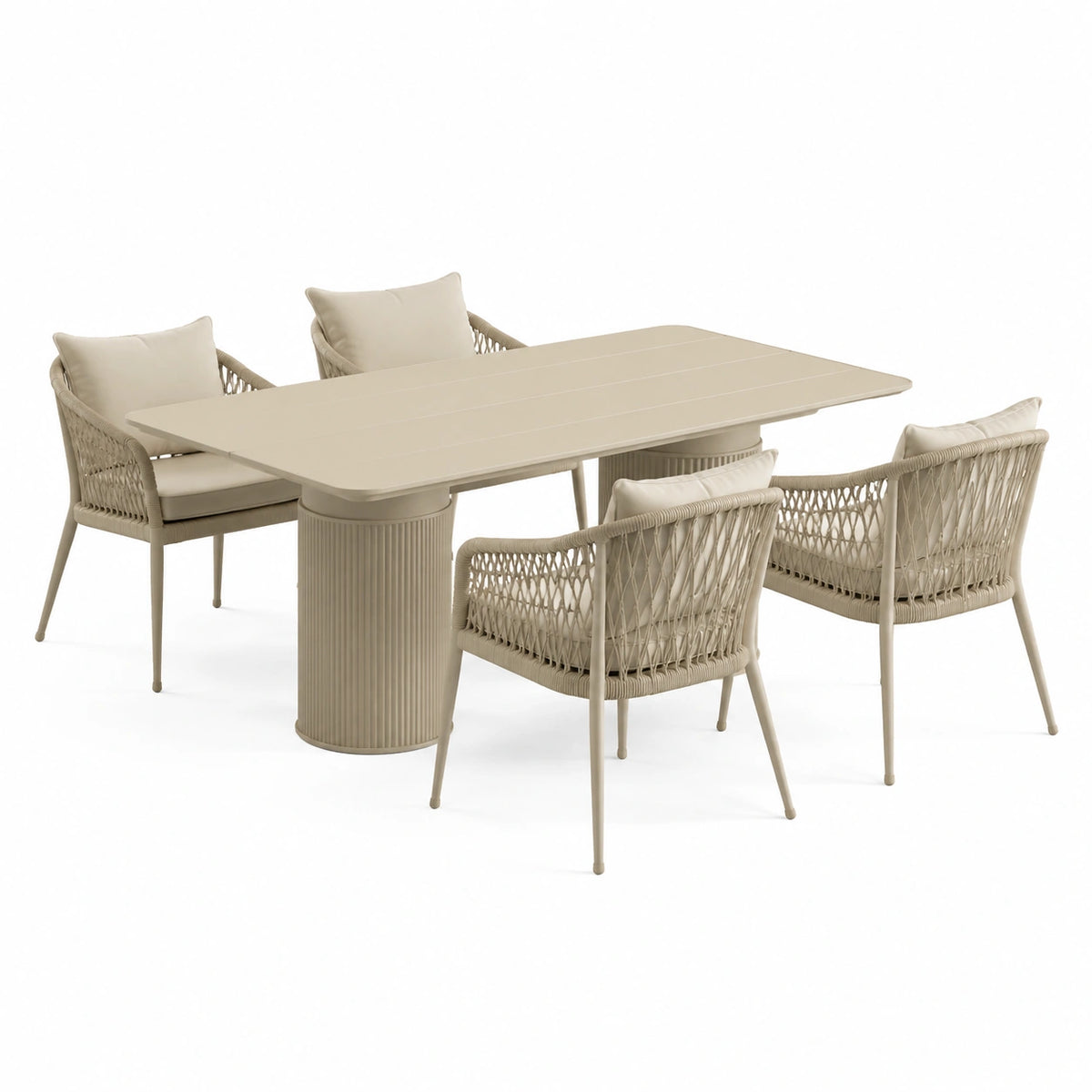 Garten-Essgruppe 200×100×75 cm Aluminium Beige mit Seilgeflecht für Terrasse