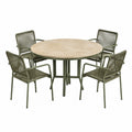 5-teiliges Gartenmöbel Set mit rundem Tisch 110cm Metall Seilgeflecht olivgrün beige
