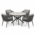 Garten-Essgruppe 120 cm mit 4 Sesseln aus Metall und Geflecht in Grau für Terrasse