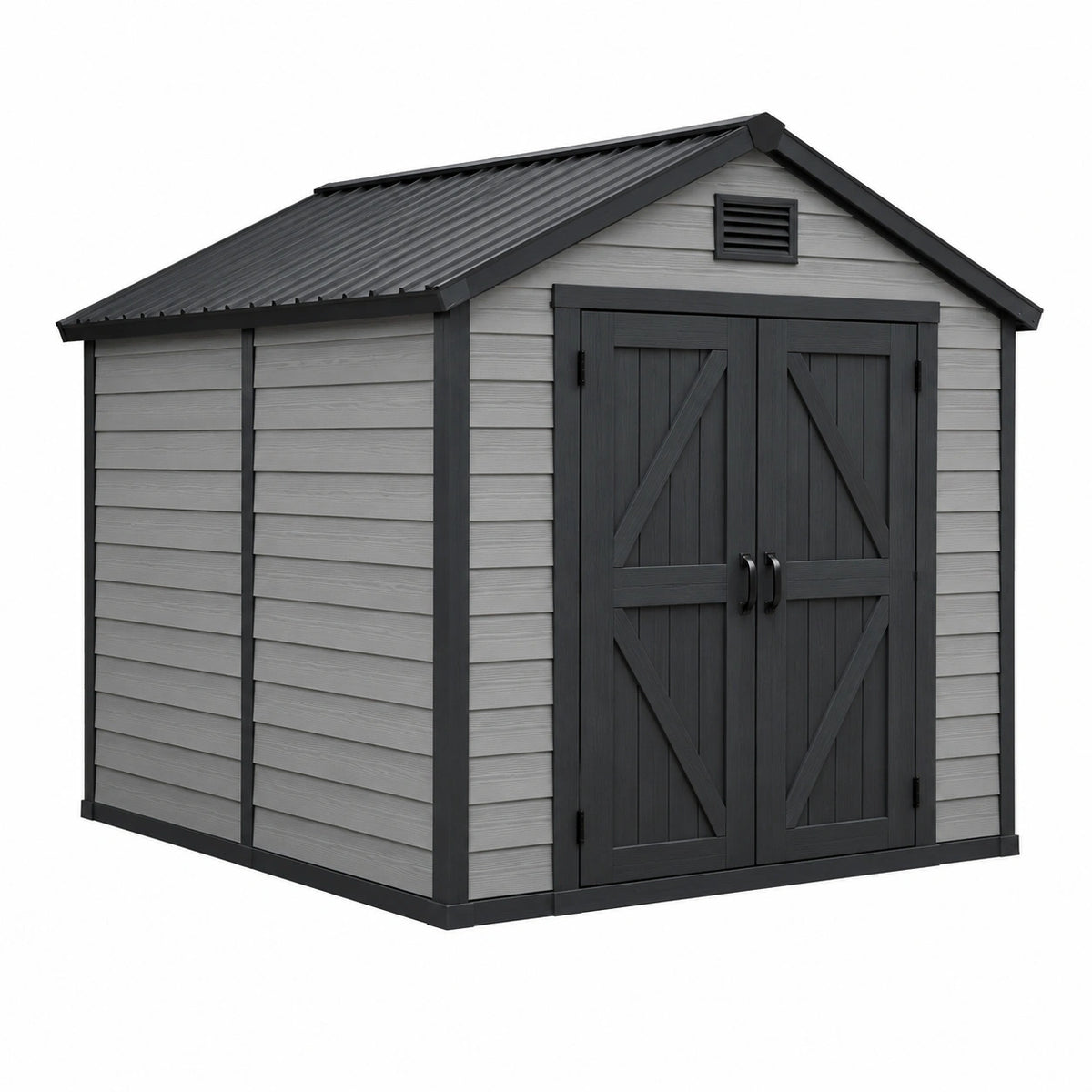 Gerätehaus 245×185×205 cm Kunststoff Grau Schwarz wetterfest mit Doppeltür