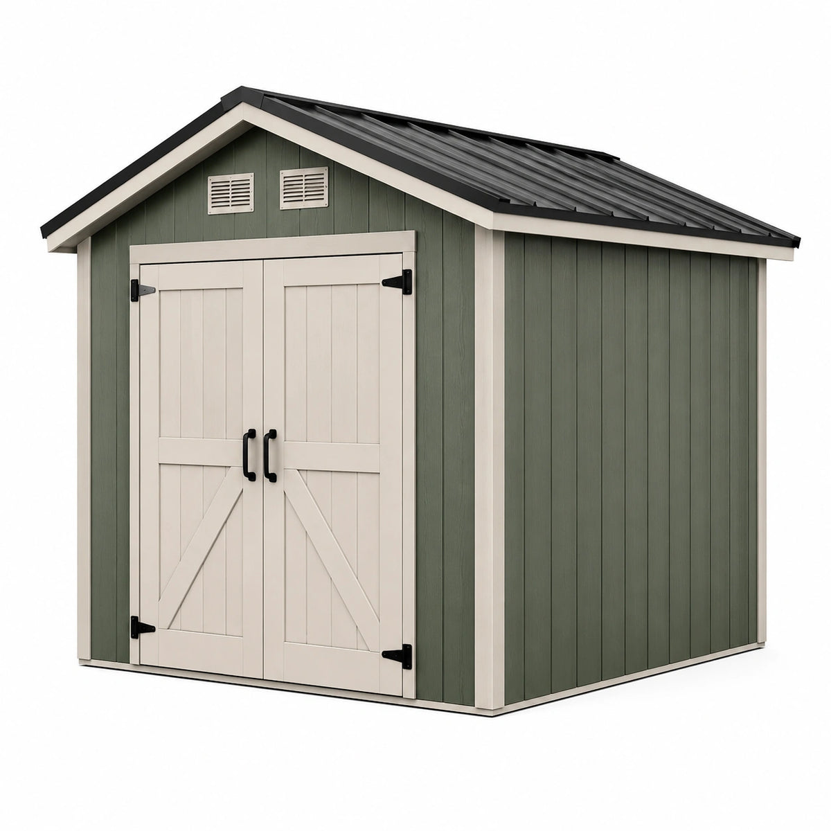 Kunststoff Gartenhaus 200×150×210 cm Grün Creme mit Doppeltür für Gartengeräte