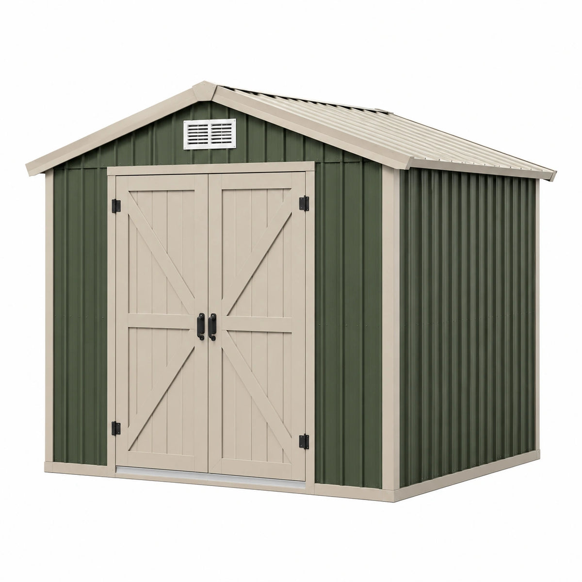 Gartengerätehaus 213 x 131 x 184 cm aus Stahl Grün Beige mit Doppeltür und Satteldach
