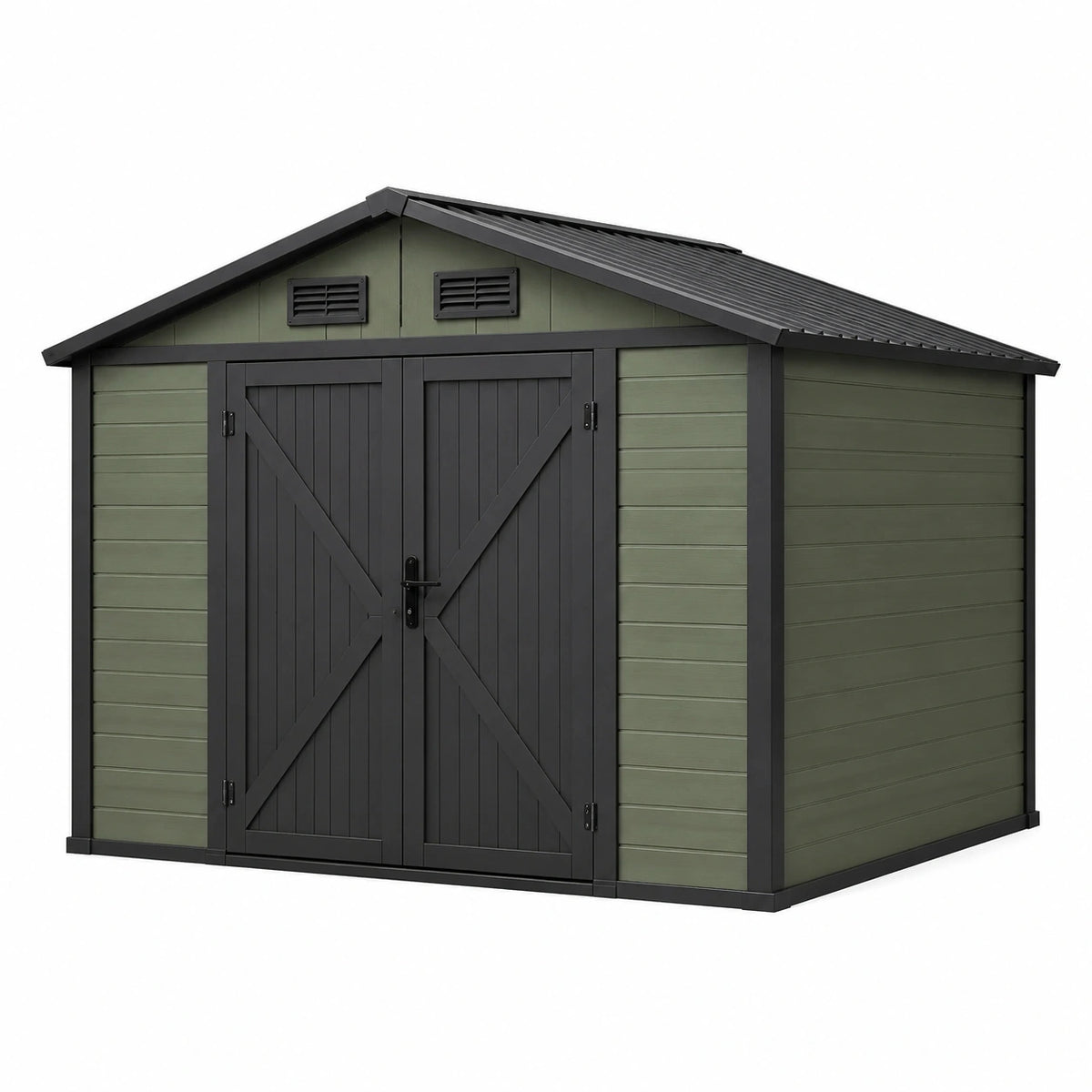 Gartenhaus 210×130×185 cm Kunststoff Olivgrün Anthrazit mit Doppeltür und Satteldach