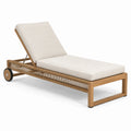 Sonnenliege 200×75×35 cm aus Holz in Natur Beige mit verstellbarer Rückenlehne und Rollen