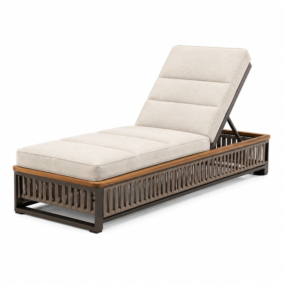 Gartenliege 200×75×95 cm mit Metallgestell Holzdetails und verstellbarer Rückenlehne in Beige
