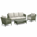 Gartenlounge-Set 4-teilig 210×78×76 cm Metall Kunststoffgeflecht Grün Beige für Terrasse