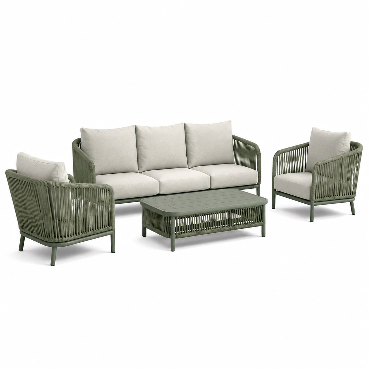Gartenlounge-Set 4-teilig 210×78×76 cm Metall Kunststoffgeflecht Grün Beige für Terrasse