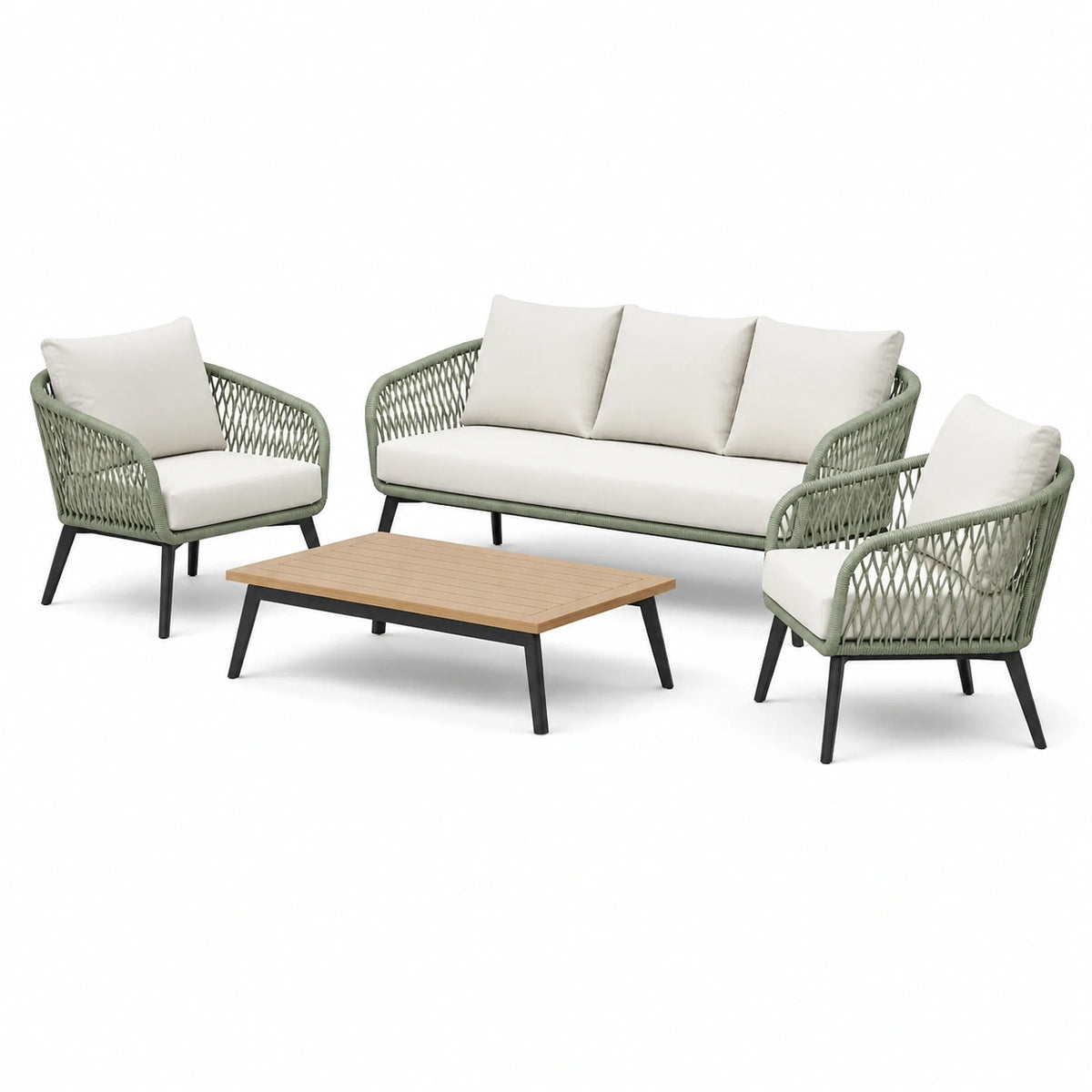 Gartenmöbel-Set 4-teilig 185×75×78 cm Kunststoffgeflecht Salbeigrün Beige für Terrasse moderner Stil