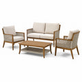 Gartenlounge-Set 4-teilig mit Zweisitzer 140 × 75 cm Holz Beige Geflecht