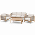 Gartenlounge Set 4-teilig mit 3-Sitzer 195×78×76 cm Holz und Seilgeflecht Beige Naturbraun - modernes Outdoor-Sitzmöbel