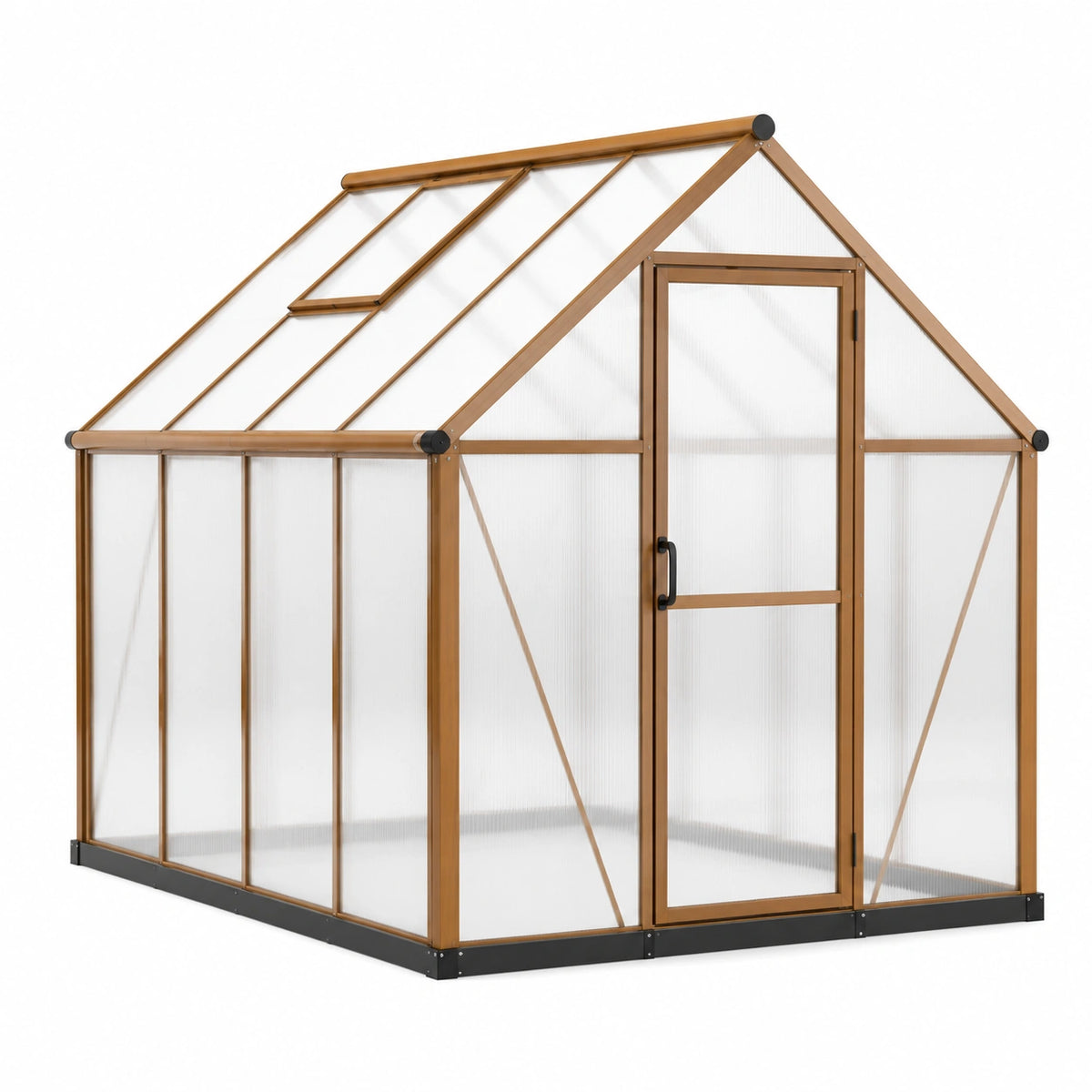 Gewächshaus 190×190×195 cm Aluminium Polycarbonat Braun mit Dachfenster