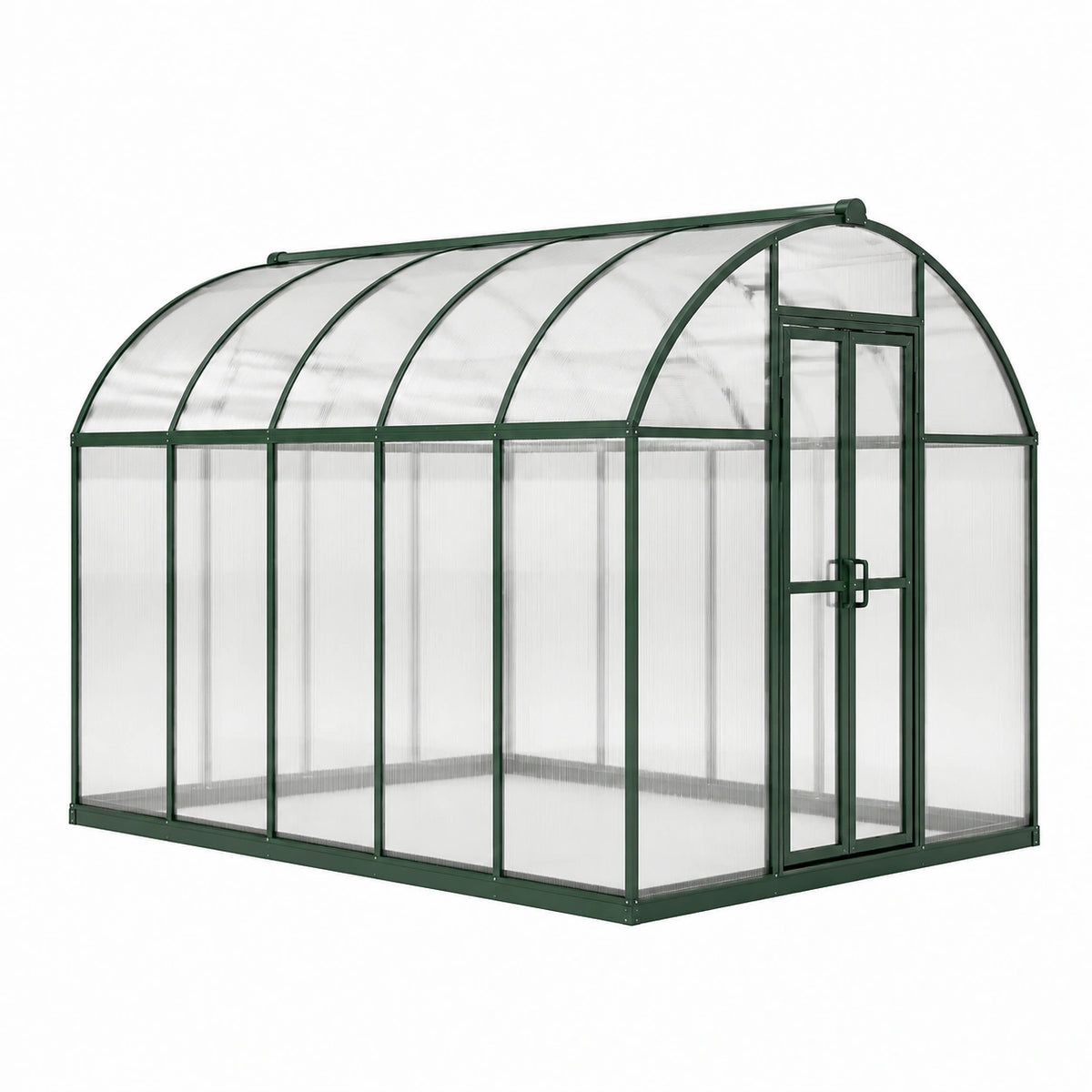 Gewächshaus 240×190×195cm Polycarbonat Dunkelgrün mit Doppeltür Runddach