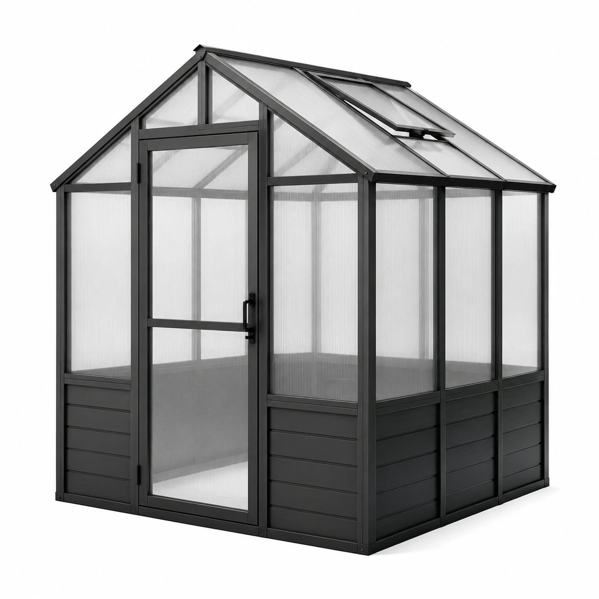 Gewächshaus 190×190×200 cm Aluminium Schwarz mit Polycarbonatplatten und Dachfenster