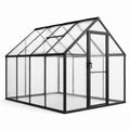 Gewächshaus 190×190×195 cm aus Metall und Polycarbonat Schwarz Transparent mit Dachfenster