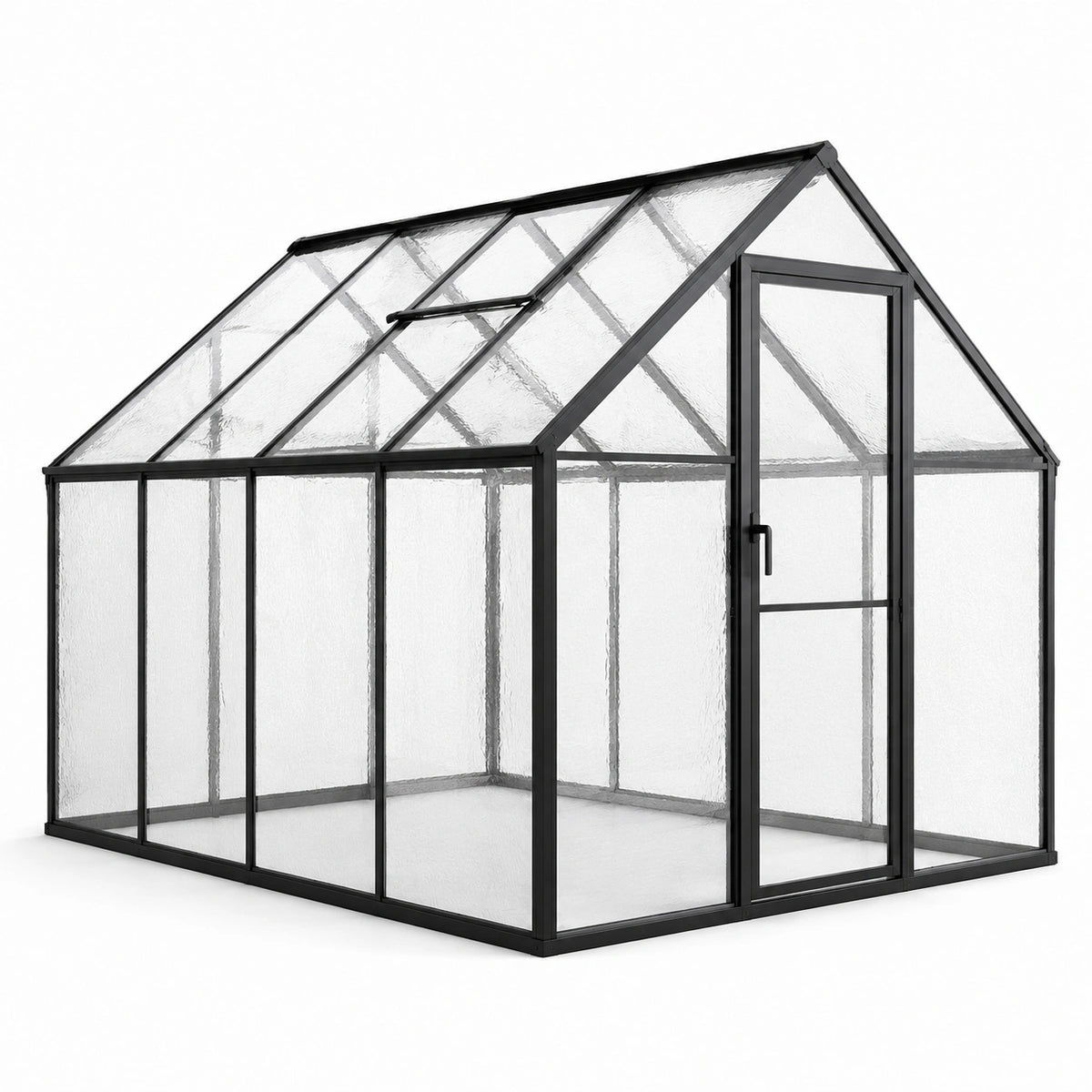 Gewächshaus 190×190×195 cm aus Metall und Polycarbonat Schwarz Transparent mit Dachfenster